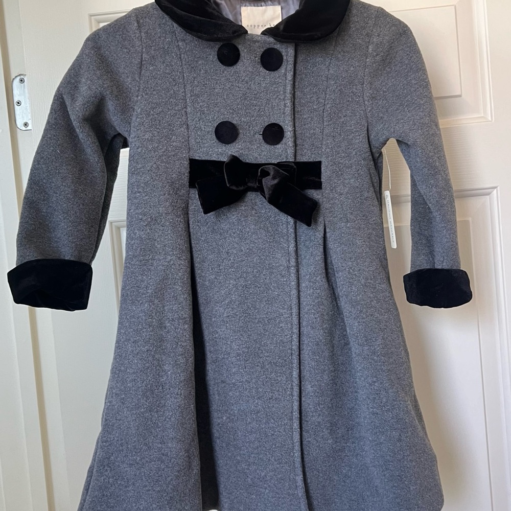 Copper Key Gray and Black Pea Coat with Velvet Collar